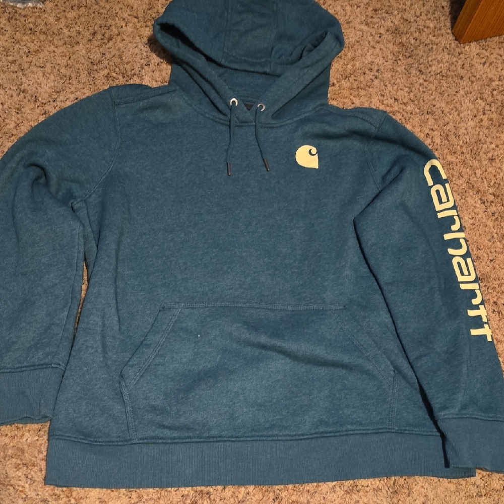 Carhartt Teal Hoodie with Yellow Logo